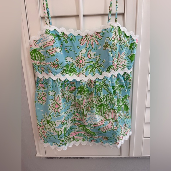 Lilly Pulitzer Tops - Lilly Pulitzer Blue, NEW Green, Pink Scallop-Trim Top.